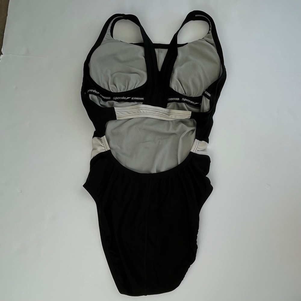 Speedo Womens Black White Hydro Bra One Piece Swimsuit 7723950 Size 8 - Picture 10 of 11